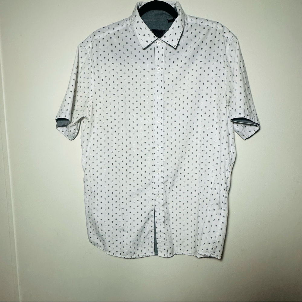 Sahara Club Mens Short Sleeve Button Down Shirt with Anchors Ship Wheels Pattern
